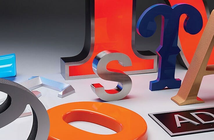 acrylic and metal lettering and logos